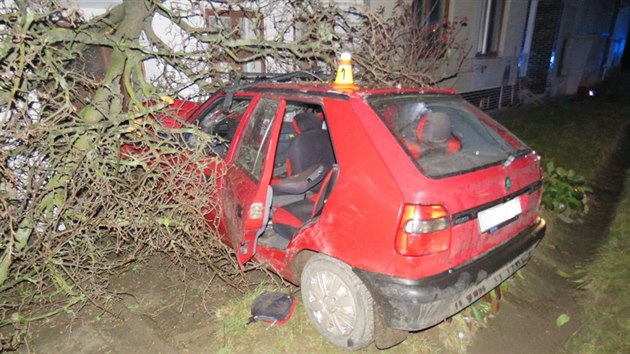 Mladý řidič vezoucí čtyři cestující dostal na Prostějovsku smyk a vyjel mimo silnici, kde přerazil strom a narazil do zdi domu.