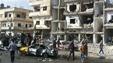 Následky nedlního útoku v syrském Homsu. (21. února 2016)