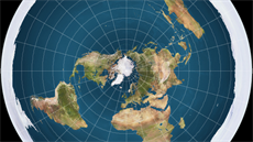 Azimutální projekce celé Zemkoule. Antarktida je zde zobrazená jako kontinent...
