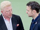 Legendární Boris Becker (vlevo) v rozhovoru s dalím bývalým nmeckým tenistou...