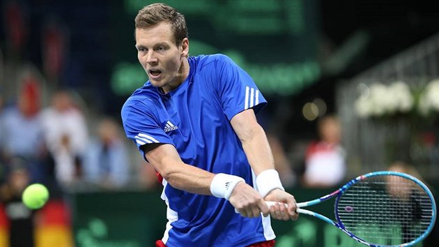 BEKHEND. Tom Berdych v prvnm kole Davis Cupu proti Nmecku.