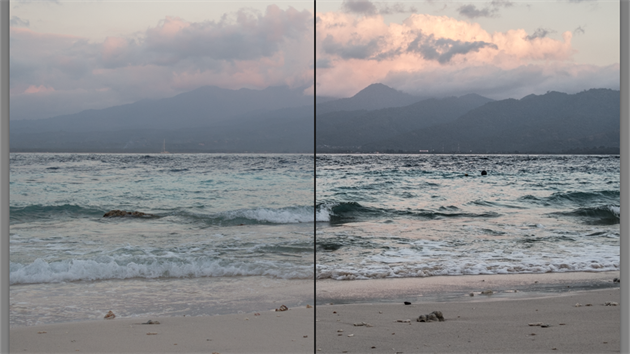 Vlevo původní fotka, vpravo po aplikování 100% efektu Zřetelnost (Clarity)