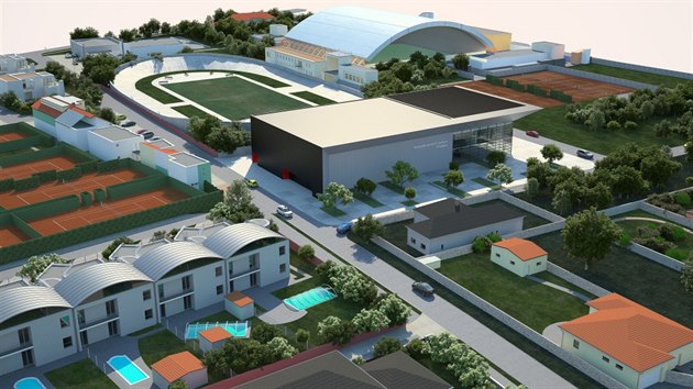 Vizualizace budouc podoby Nrodnho olympijskho tenisovho a volejbalovho centra, kter m za zhruba sto milion korun vzniknout u prostjovskho zimnho stadionu.