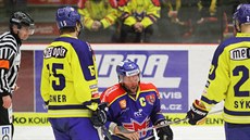 BOLELO TO. Budjovický útoník Josef Straka se tce zvedá po jednom ze zákrok...