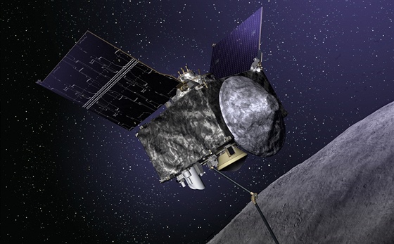 OSIRIS-REx v pedstav výtvarníka nad planetkou Bennu