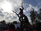 Protest za otevení hranic v Evrop v táboe Afghanian Hills na eckém ostrov...