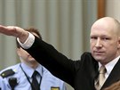 Breivik se hned při příchodu před soud uvedl nacistickým pozdravem (15. března...