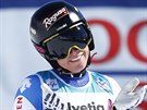 výcarská lyaka Lara Gutová v cíli superobího slalomu ve Svatém Moici.