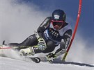 Francouzský lya Mathieu Faivre na trati obího slalomu ve Svatém Moici.