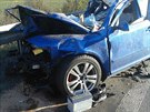 Řidič Škody Octavia se těžce zranil po střetu s nákladním vozem u Dřevěnice na...