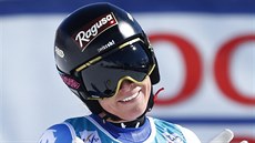 výcarská lyaka Lara Gutová v cíli superobího slalomu ve Svatém Moici.