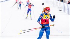 Gabriela Soukalová v cíli závodu s hromadným startem na MS v Oslu