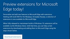 Stránka ukazující p�íchod roz�í�ení pro Edge