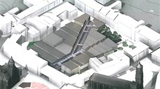 Tak vypadal poslední návrh obchodního centra vedle Horního námstí,vlevo dole...