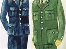 Hasiská vycházková uniforma z roku 1945 (1.) a 1950 (2.). Krom zmny barvy...