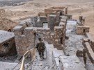 Syrský voják prochází pevnost z 13. století, která se tyí nad Palmýrou (27....