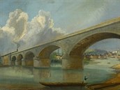 Negrelliho viadukt, v pozadí Nové Město a Pražský hrad. Olejomalba Ferdinanda...