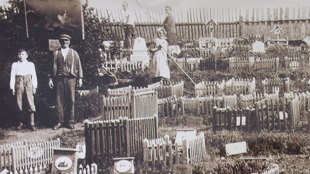 Psí hřbitov v Otovicích v roce 1911. Ležel na území pojmenovaném Katzenholz, tedy v překladu Kočičí lesík.