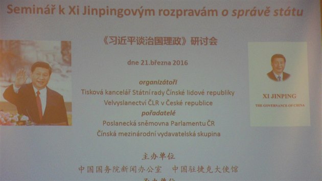 Tak je ve Snmovn prezentovn semin tden ped nvtvou nskho prezidenta Si in Pchinga, jako semin k jeho knize. Na webovch strnkch Snmovny je pitom uvedeno jen semin "Zkuenosti pro zen a rozvoj sttu"