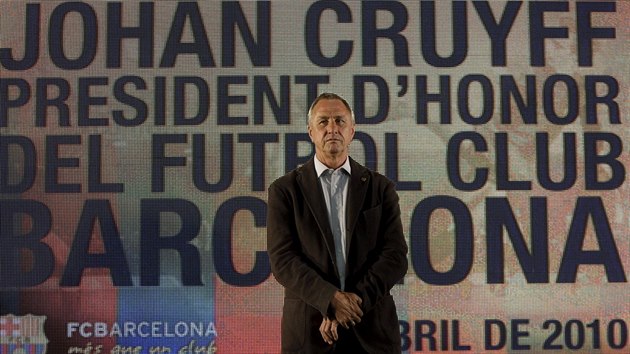Johan Cruyff po zvolení čestným prezidentem fotbalové Barcelony v roce 2010.