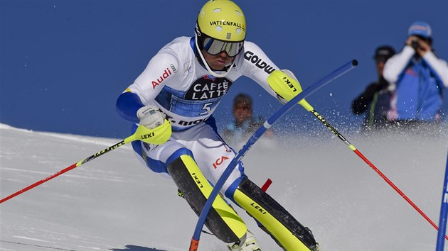 vdsk lya Andre Myhrer v poslednm  slalomu Svtovho pohru ve Svatm Moici.