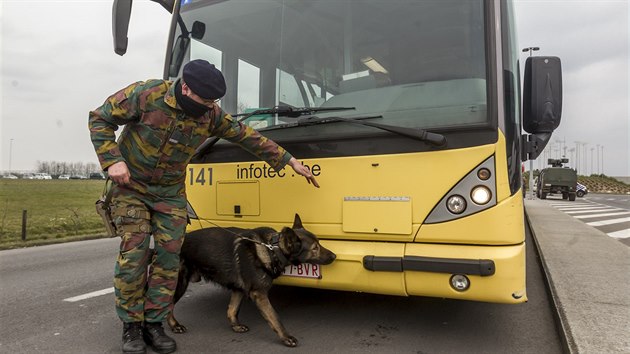 Psi hledaj cokoli podezelho v autobusech, kter pijd na letit Charleroi. 
