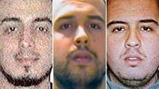 Tři strůjci belgických teroristických útoků Najim Laachraoui (zleva), Khalid El...