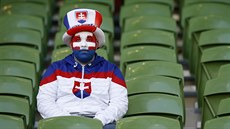 Slovenský fanou�ek p�ed p�ípravným fotbalovým zápasem v Irsku
