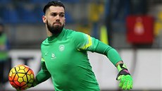 Liberecký gólman Tomá Koubek se chystá rozehrát.