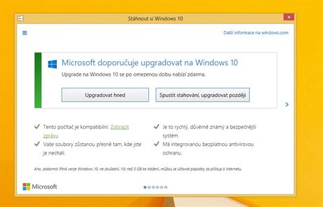 Nabídka upgradu na Windows 10 z dubna 2016