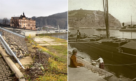 Ústecký pístav kolem roku 1890 a v souasnosti