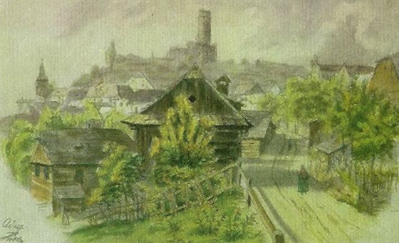Obrázek tramberka, který Hitler nejspí maloval podle pohlednice