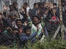Protest pákistánských migrant na ostrov Lesbos (5. dubna 2016)