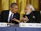 Americký prezident Barack Obama a indický premiér Nárendra Módí bhem pracovní...