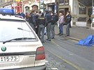 Policie uzavřela prostor před klenotnictvím na Americké třídě v Plzni....