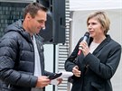 Roman ebrle a Kateina Neumannová na vernisái k zahájení výstavy olympijských...