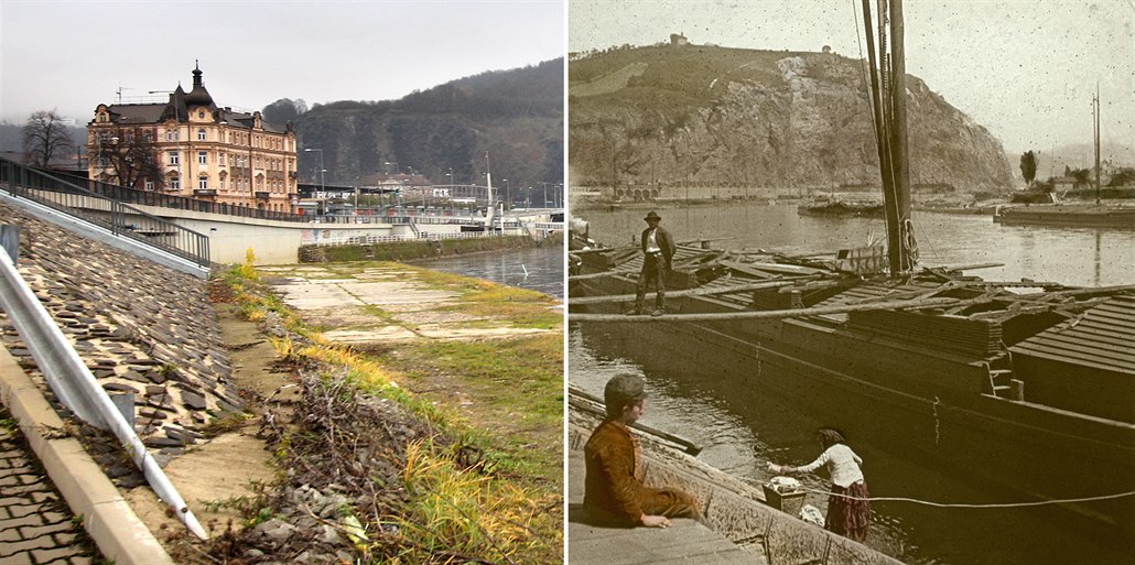 Ústecký p�ístav kolem roku 1890 a v sou�asnosti