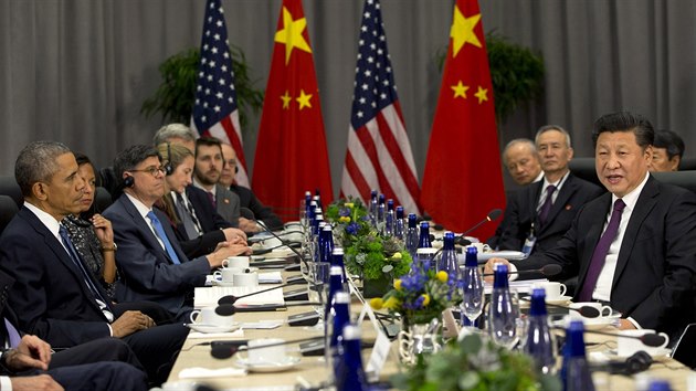 Prezidenti Spojench stt a ny Barack Obama a Si in-pching na summitu o jadern bezpenosti ve Washingtonu (31.3.2016).