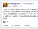 Facebookový vzkaz zpvace Lence Dusilové za její kritiku Miloe Zemana na...