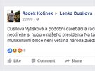 Facebookový vzkaz zpvace Lence Dusilové za její kritiku Miloe Zemana na...