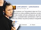 Jeden z facebookových vzkaz zpvace Lence Dusilové za její kritiku Miloe...