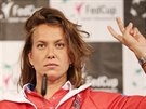 Barbora Strýcová pi losu semifinále Fed Cupu výcarsko - esko.