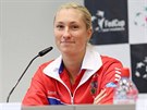 Denisa Allertová na tiskové konferenci eských tenistek ped zápasem ve...