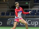 Karolína Plíková na tréninku eských tenistek ped zápasem ve výcarsku