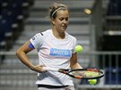 Barbora Strýcová na tréninku eských tenistek ped zápasem Fed Cupu ve výcarsku