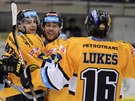Radost litvínovských hokejist bhem duelu s Jihlavou