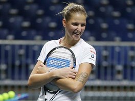 Karolna Plkov na trninku eskch tenistek ped zpasem Fed Cupu ve...