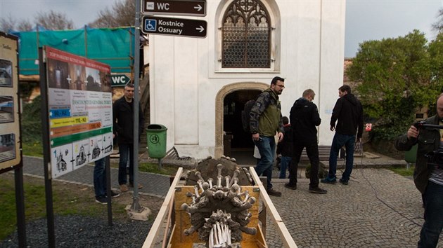 Restaurtoi v kutnohorsk kostnici dokonili demont uniktnho lustru sloenho z lidskch kost, kter je v havarijnm stavu a potebuje opravit. Do konce jna budou jednotliv sti renovovat. Odbornci zaali lustr, sloen z osmi ramen a tajc tiscovku kost, odstrojovat minul tden a ve tvrtek v podveer z kostnice vynesli posledn st  stedovou konstrukci (14.4.2016).