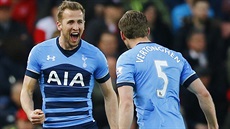 Úto�ník Tottenhamu Harry Kane slaví gól do sít� Stoke.