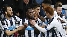 Fotbalisté Newcastlu se radují z vyrovnání, které v utkání s Manchesterem City...